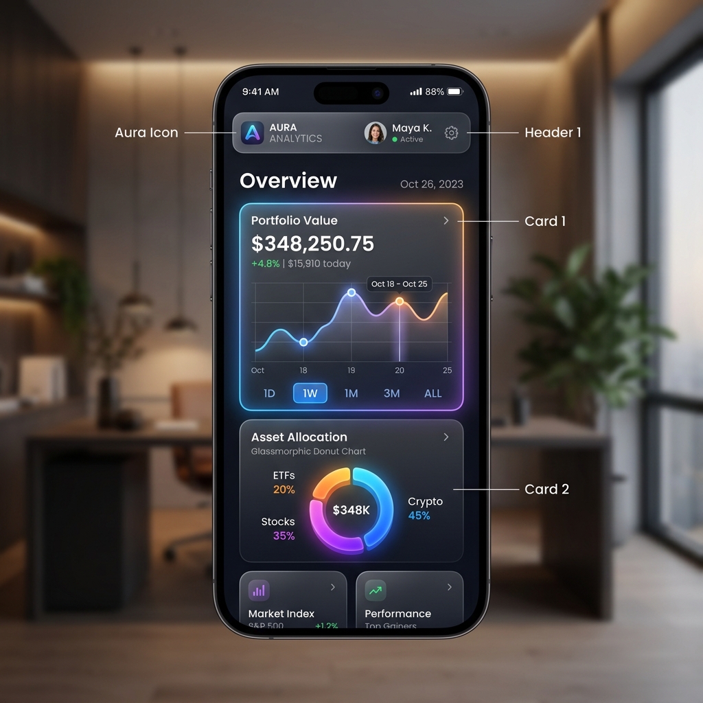 Futuristic smartphone showcasing local neural engine processing and AI metrics