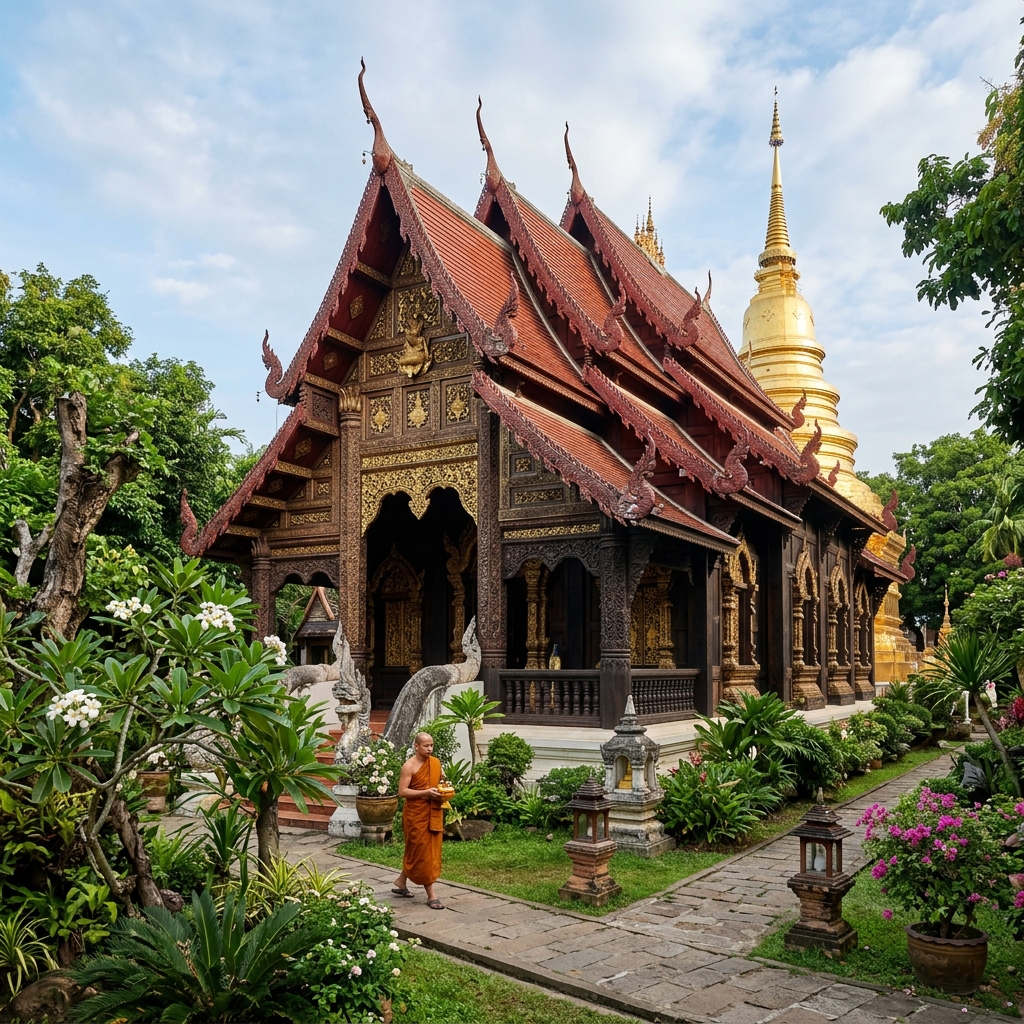 Ancient wooden temple Wat Chedi Luang in Chiang Mai old city